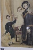 A 19TH.C.WATERCOLOUR STUDY OF A FAMILY GROUP ON THE MANNER OF GEORGE RICHMOND