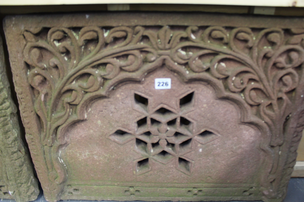 A PAIR OF ANTIQUE CARVED STONE AND PIERCED ARCHITECTURAL ELEMENTS