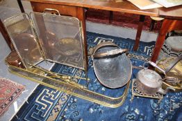 A COLLECTION OF VICTORIAN FIRESIDE COPPER AND BRASSWARE,ETC