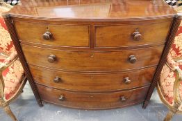 A WM.IV.MAHOGANY AND EBONY STRUNG BOW FRONT CHEST OF DRAWERS