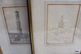 JOSEPH FARINGTON. 1747-1821. TWO PEN AND INK DRAWINGS OF CONTINENTAL SCENES