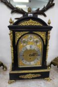 A LARGE VICTORIAN EBONISED AND GILT BRONZE MOUNTED BRACKET CLOCK WITH THREE TRAIN FUSEE, BELL