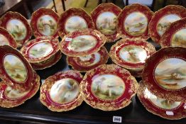A VICTORIAN HAND PAINTED DESSERT SERVICE BY AYNSLEY DECORATED WITH IRISH COUNTRY SCENES
