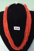 A MULTI STRAND CORAL NECKLACE