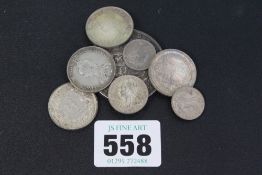 A VICTORIA SILVER CROWN 1844 TOGETHER WITH A GROUP OF VARIOUS SILVER COINAGE