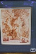 AN OLD MASTER DRAWING OF FROLICKING PUTTI AND SATYRS PICKING GRAPES