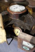 A VICTORIAN FUSEE WALL CLOCK, A POSTMAN'S ALARM CLOCK AND AN OGEE WALL CLOCK