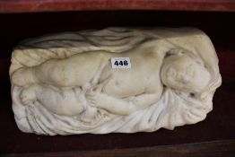 A 19TH.C.CARVED MARBLE SCULPTURE OF A SLEEPING CHILD