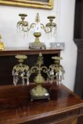 A PAIR OF 19TH.C.GILT BRONZE AND GLASS TWIN LIGHT CANDELABRA