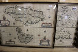 AN 18TH.C.MAP DEPICTING THE CHANNEL ISLANDS BY JOHN SPEED TOGETHER WITH A THOMAS BASSETT 18TH.C.