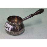 A GEORGE III SILVER BRANDY SAUCEPAN WITH WOODEN HANDLE. LONDON 1732. MAKERS INITIALS W F