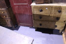 A VICTORIAN SCUMBLE PINE CHEST OF DRAWERS TOGETHER WITH AN EARLY 19TH.C.PAINTED PINE HALL CABINET