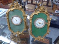 A 19th.c.ormolu and shagreen mounted easel backed desk clock together with a matching desk