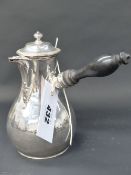 An Antique French coffee pot baluster form with turned treen side handle