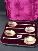 A cased set of four Victorian serving spoons