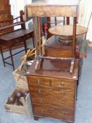 A 19th.c.mahogany small chest of four drawers together with a burr elm work table