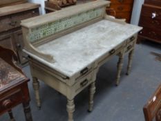 A Victorian aesthetic marble topped large washstand with tile back