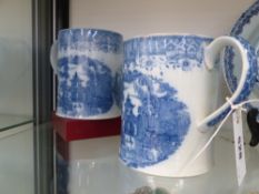 A pair of large 19th Century pearlware mugs with blue Chinese style decoration