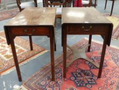 A late Georgian mahogany drop leaf Pembroke tea table together with a further small Pembroke table