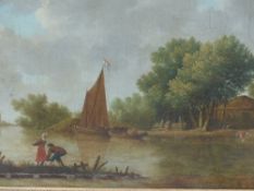 Dutch/Flemish School. River landscape with figures. Oil on canvas