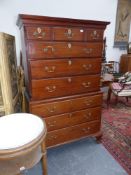 A Geo.III. mahogany chest on chest tallboy with ogee bracket feet