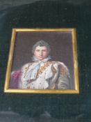 19th Century French School. A finely painted miniature portrait of Napolean on porcelain