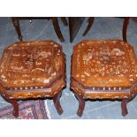 A pair of Chinese carved and inlaid tabourets of octagonal form
