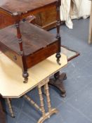 A late Victorian small Sutherland table, a rosewood two tier stand and a small occasional table