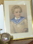 19th.C. English School Portrait of a Boy wearing a sailor suit, pastel