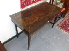 Two chinoiserie decorated side tables on square taper legs originally from Vaughan's, London