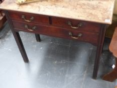 A late 18th.c.mahogany three drawer side table