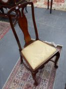 An 18th.c.walnut and marquetry inlaid high back side chair on shaped cabriole forelegs