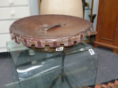 A 19th Century campaign brass washbowl with Leather cover