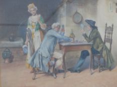 Late 19th Century Italian School. A game of cards and the letter, two watercolours signed