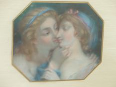 18th/19th Century Continental School. The Embrace, pastel in shaped mount