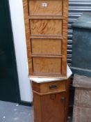 A Victoran Satin birch panelled bedside cabinet and a similar continental marble topped example