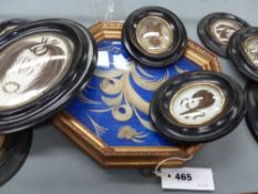 A group of ten unusual 19th Century glazed hair memorial plaques. Most uniformly oval framed and