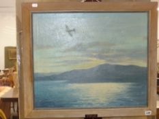 John T Kennedy (1911-1972) Spitfire IX T.A.833 on Ferry Flight. Signed and dated 1945 oil on canvas