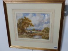 Henry H parker (1858-1930) A stroll by the river. Watercolour. Signed