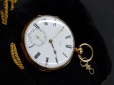 An antique 18carat gold cased key wind open face pocket watch, the inner case with presentation