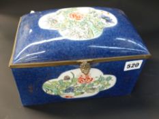 A large Antique casket decorated in the Chinese famille verte style with powder blue ground