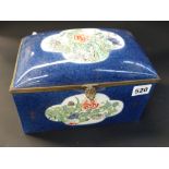 A large Antique casket decorated in the Chinese famille verte style with powder blue ground