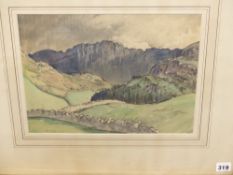 C.J.Holmes (1868-1936) Glaramara, signed watercolour and a garden view by another hand.