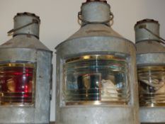 A rare full set of seven vintage maritime ship's lamps in unused condition