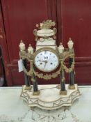 An earl 19th.c.gilt bronze and marble portico mantle clock the dial signed L. Piolaine,Paris