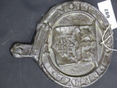 An Antique lead marker with armorial Notts and Derby