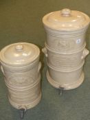 Two antique stoneware waterfilters