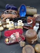 A collection of various antique and vintage cases, opera glasses, boxes,etc