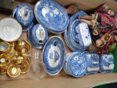 A Victorian miniature pottery child's part tea set, various boxes, dolls, accessories,etc