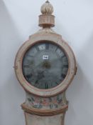 A 19th.c.Swedish long case clock with painted decorated pine case and pewter dial
